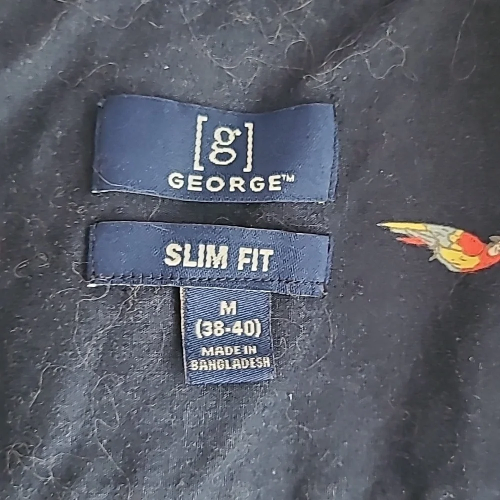 Shirt Size Medium Short Sleeve Blue Cotton Stretch Parrot Print Slim Fit Palm - Picture 6 of 7